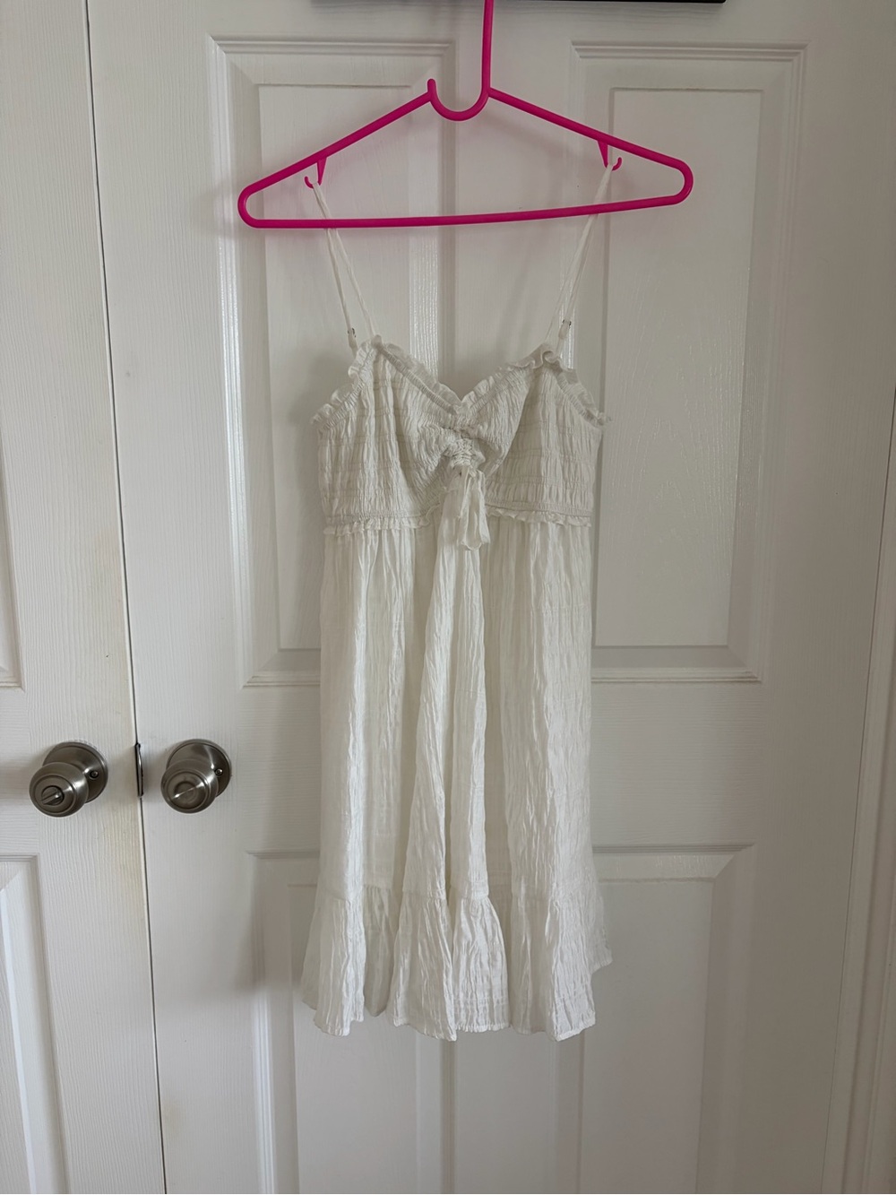 White Mini Ruffle Spaghetti-Strap Summer Dress